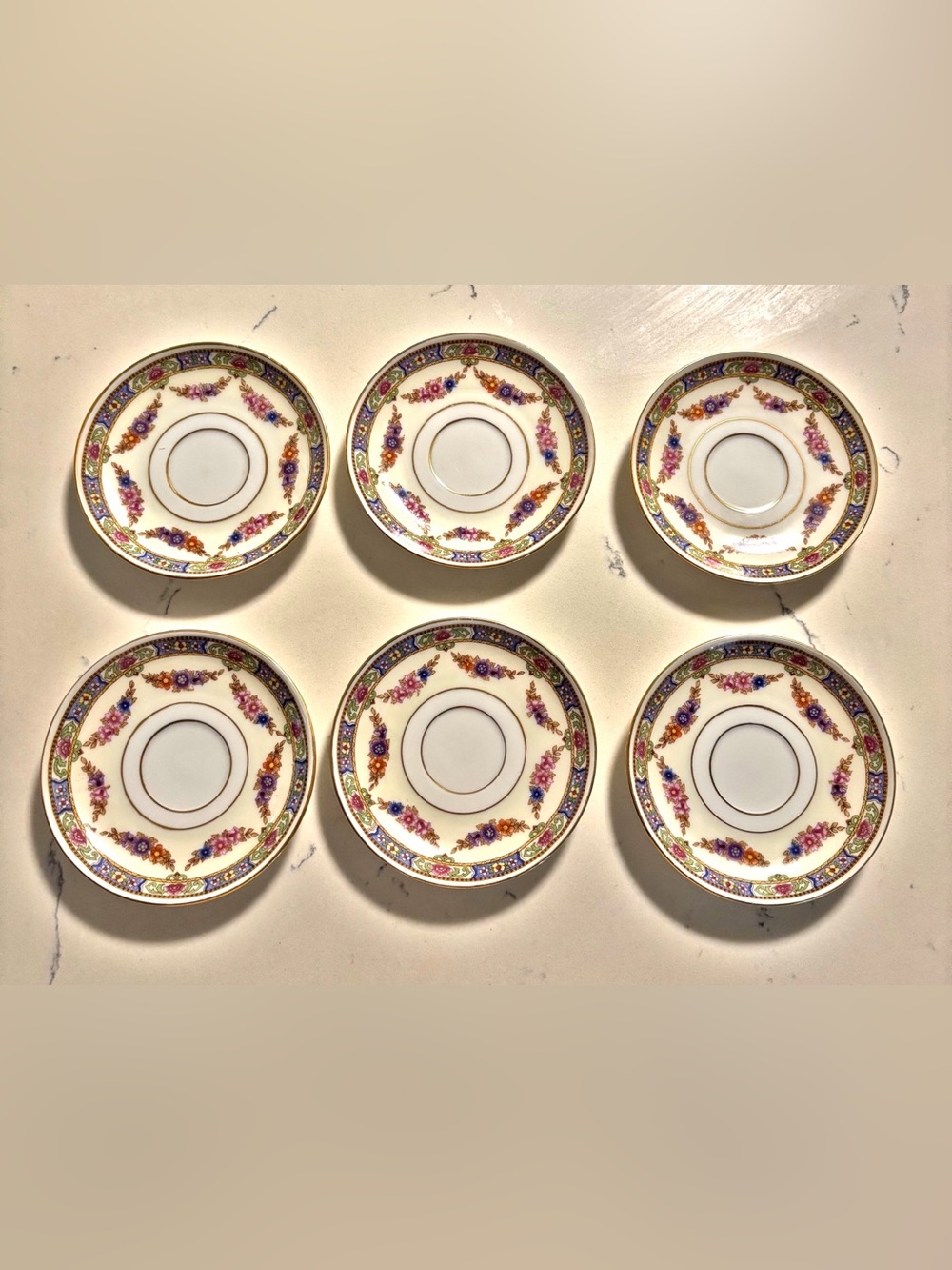 Set of 6 Antique Epaig Czechoslovakia Floral Saucers